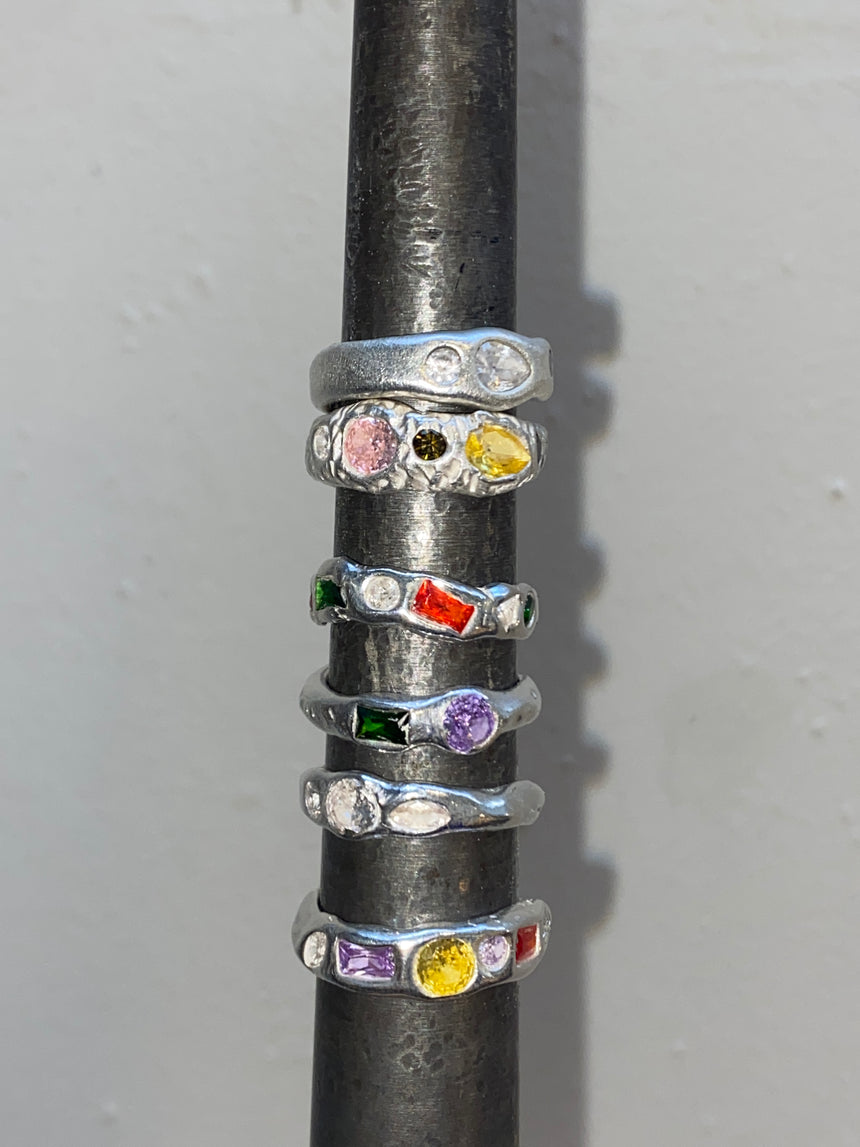 stack of handmade silver clay rings